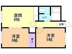 アルファレジデンス新札幌 2DKの間取図画像