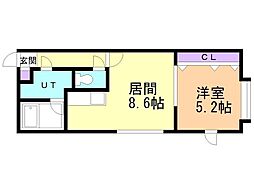 ボヌール厚別1番館 1LDKの間取図画像