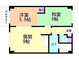 ファミール北野 2DKの間取図画像