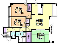 アスティオン上野幌 3LDKの間取図画像