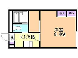 レオパレスななかまど 1Kの間取図画像