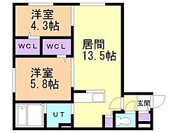 PrimaVorta新札幌 2LDKの間取図画像