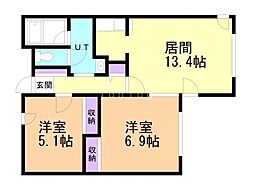 クリオパレス青葉弐番館 2LDKの間取図画像