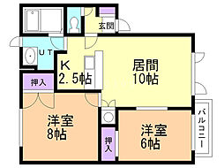 グレースパーク厚別北E 2LDKの間取図画像