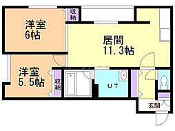 オルセー厚別西Ａ 1階2LDKの間取り