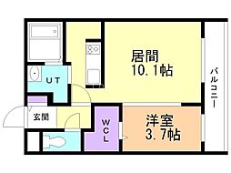 札幌市営東西線 南郷18丁目駅 徒歩10分の賃貸マンション 3階1LDKの間取り