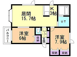 リーブラス 2LDKの間取図画像