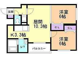 スプリング厚別 2LDKの間取図画像