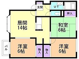 グレースパーク厚別北D 3LDKの間取図画像