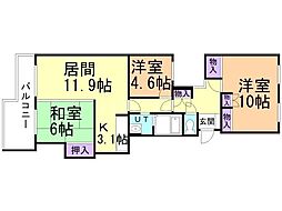 おおやちビレジ2号棟 3LDKの間取図画像