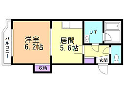 カントリーハイツ 1DKの間取図画像