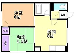 コーポ谷 2LDKの間取図画像