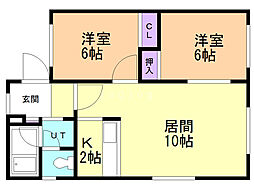 札幌市営東豊線 豊平公園駅 徒歩6分の賃貸マンション 1階2LDKの間取り