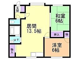 ハイツ第2クラークヒル 2LDKの間取図画像