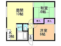 山田マンションA棟 2LDKの間取図画像