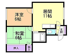 コーポ二上 2LDKの間取図画像