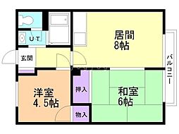 パナハイツリビエラ 2LDKの間取図画像