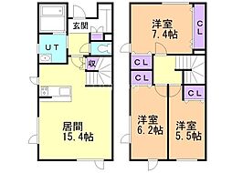 札幌市営東豊線 福住駅 徒歩19分の賃貸テラスハウス 1階3LDKの間取り