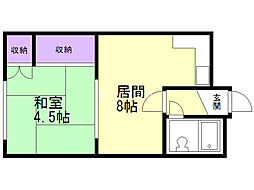 フローラ月寒Ａ 1階1LDKの間取り