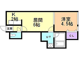 ウイングコート学園前 1階1LDKの間取り