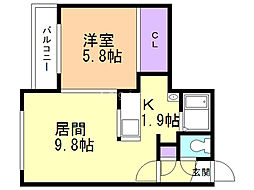 インフィニティ28 4階1LDKの間取り