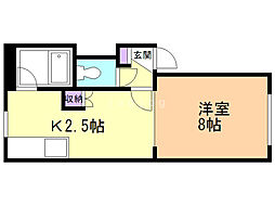 ジュネスコーポラス 2階1Kの間取り
