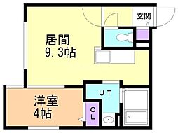 札幌市営東豊線 月寒中央駅 徒歩6分の賃貸マンション 4階1LDKの間取り