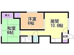 ＴｒｅｅＶｉｌｌａｇｅ芸術の森（旧常盤マンション） 2階2LDKの間取り