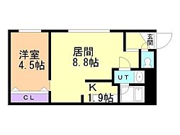 ブリオーレ月寒中央 3階1LDKの間取り