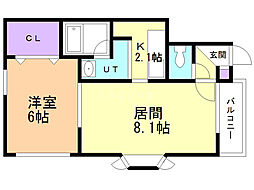 ロッキーマンション 1階1LDKの間取り