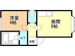 アムールハイツフォー 2階1DKの間取り