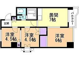 クレインパレス平岸 3DKの間取図画像