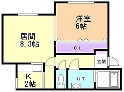 サニープレイスI 1階1LDKの間取り