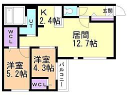 ラヴィ南平岸 2階2LDKの間取り