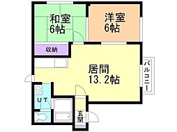 ウインディア藻岩 2LDKの間取図画像