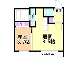 FERIO月寒中央 1LDKの間取図画像