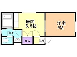 カリン 1DKの間取図画像