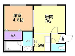 アズーリ中の島参番館 1DKの間取図画像