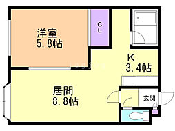 セトル中の島 1LDKの間取図画像