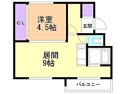 ビレッジハウス福住2 1LDKの間取図画像