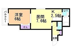 パルコートデン月寒中央 1LDKの間取図画像
