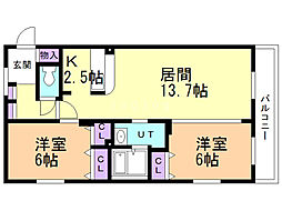 エクセル1番館 2LDKの間取図画像