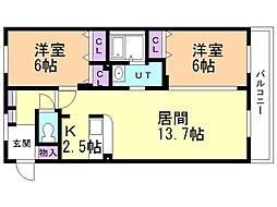 エクセル1番館 2LDKの間取図画像