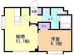 コーポライラック 1LDKの間取図画像
