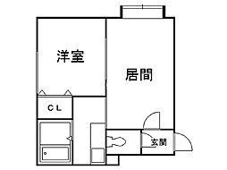 ノーブル水車町 1LDKの間取図画像