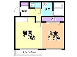 グローバル川沿 1LDKの間取図画像