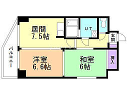 日宝ノール月寒中央通 2DKの間取図画像