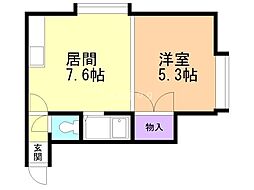 森住販美園マンション 1DKの間取図画像