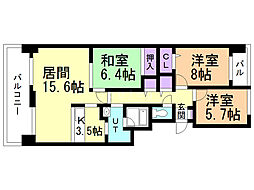 リーベンデール月寒中央 3LDKの間取図画像