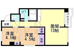 サニーヒルズ2番館 2LDKの間取図画像
